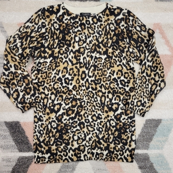 Talbots Cashmere Audrey Leopard Print 3/4 Sleeve Lightweight Knit Sweater SP - Picture 1 of 5